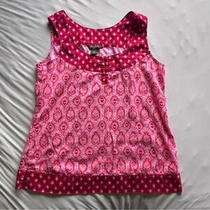 Eddie Bauer geometric, boho print red and pink tank size medium Navy